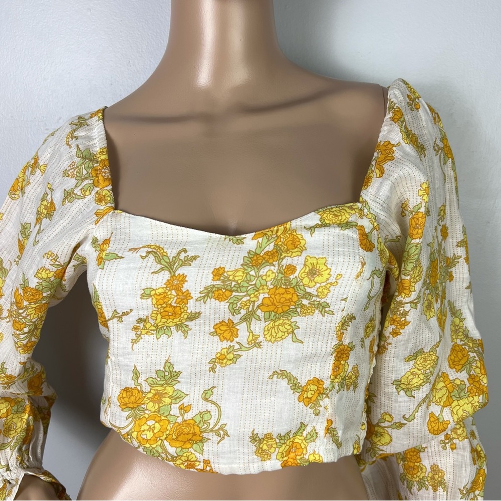 NEW FAITHFULL THE BRAND REVOLVE FLORAL PRINT LINEN CROP TOP - Picture 3 of 10